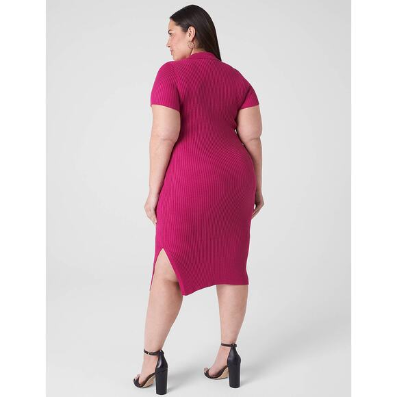 Lane Bryant Short Sleeve Polo Rib Sweater Dress Fuchsia Purple Size 18/20 - Picture 9 of 10
